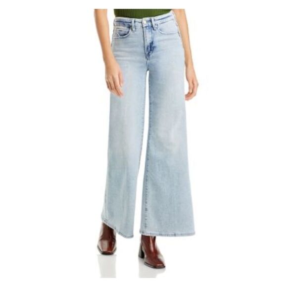 GOOD AMERICAN Denim - GOOD AMERICAN Womens Light Blue Zippered Wide-leg High Waist Jeans 10/30